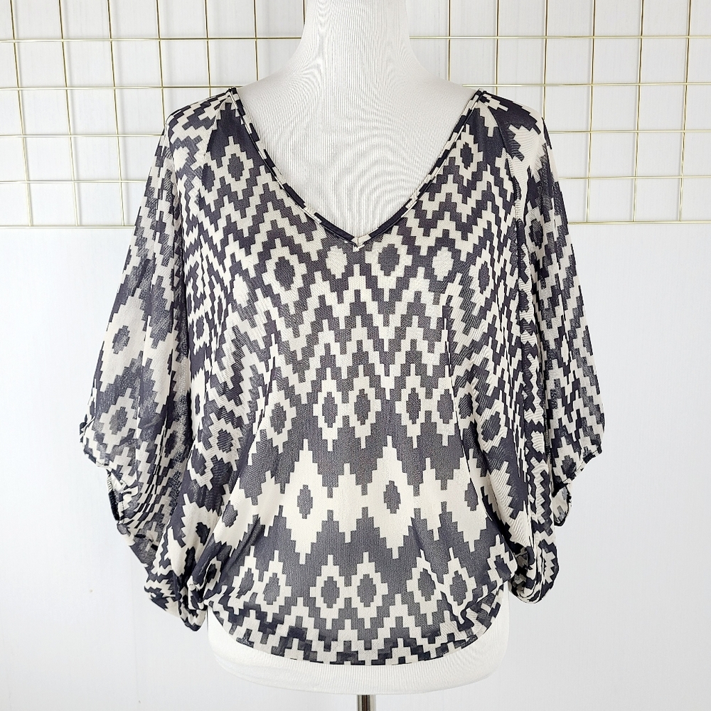 Sweet Pea by Stacy Frati Y2K Whimsigoth Ikat Sheer Mesh Blouson Blo…